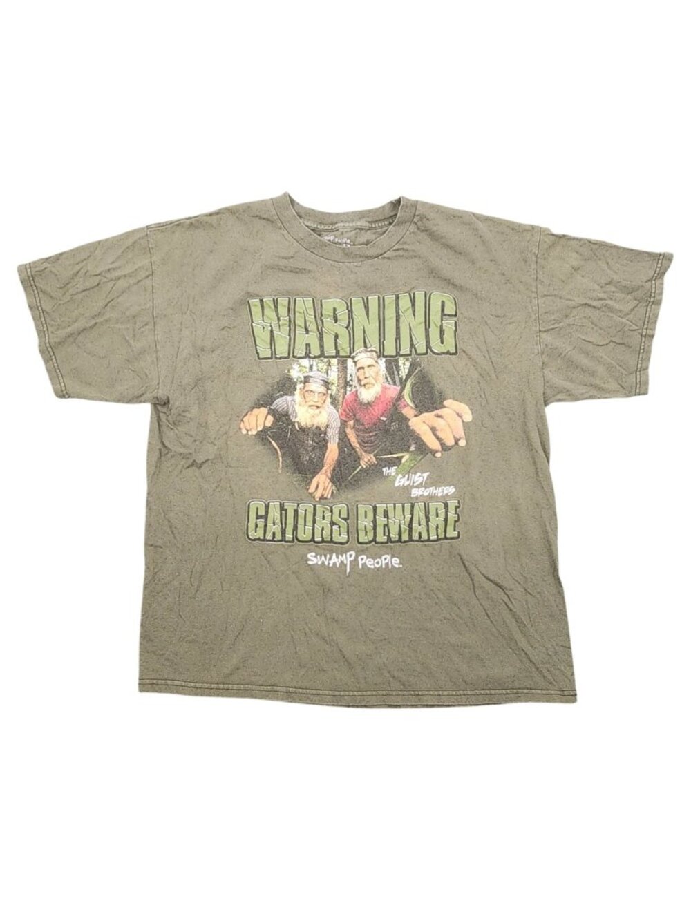 Unisex Adult Swamp People Warning Gators Beware Green T-Shirt Tee XL History